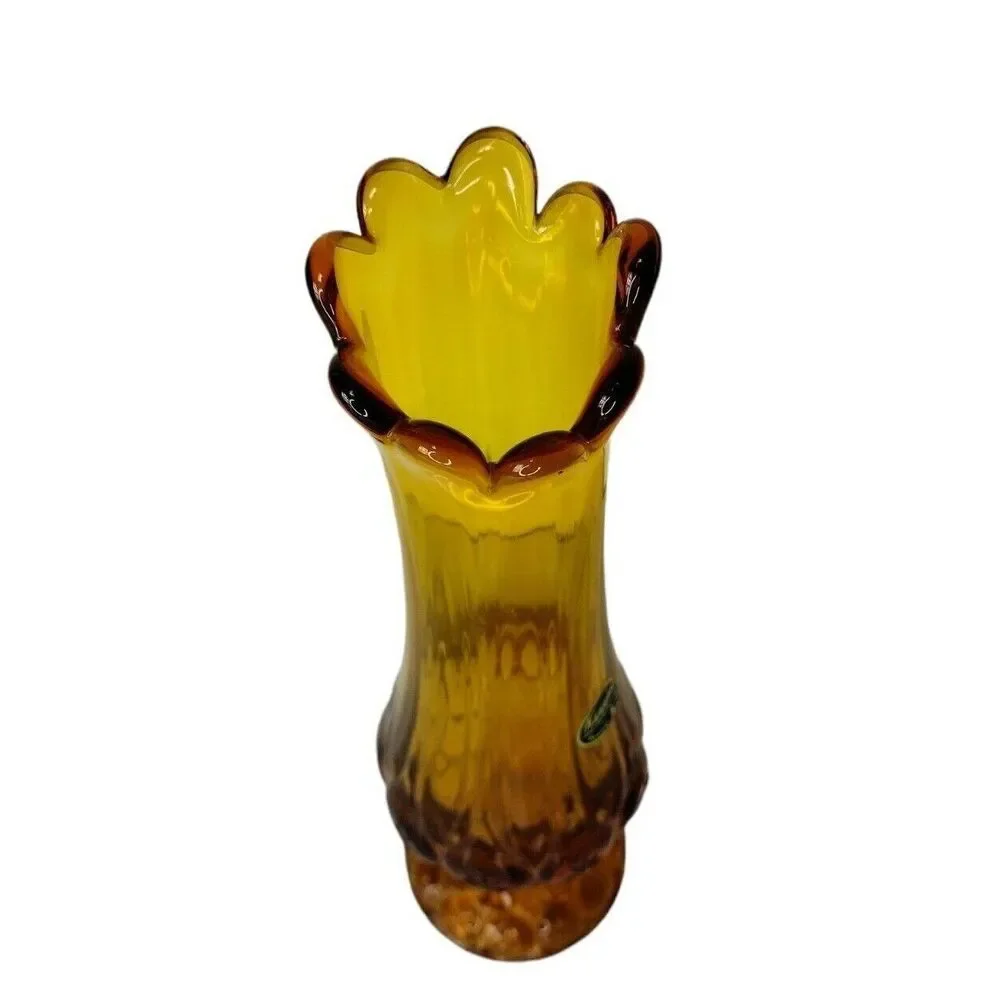 Vintage MCM Amber Celestial Stars Moon Stretch Swung Slag Kanawha Pedestal Vase